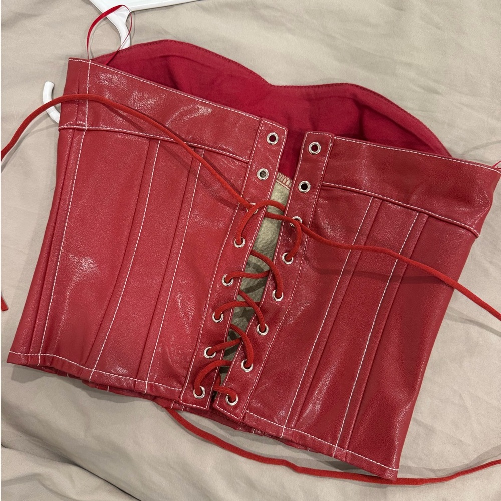 Edikted Red Lace-Up Crop Top